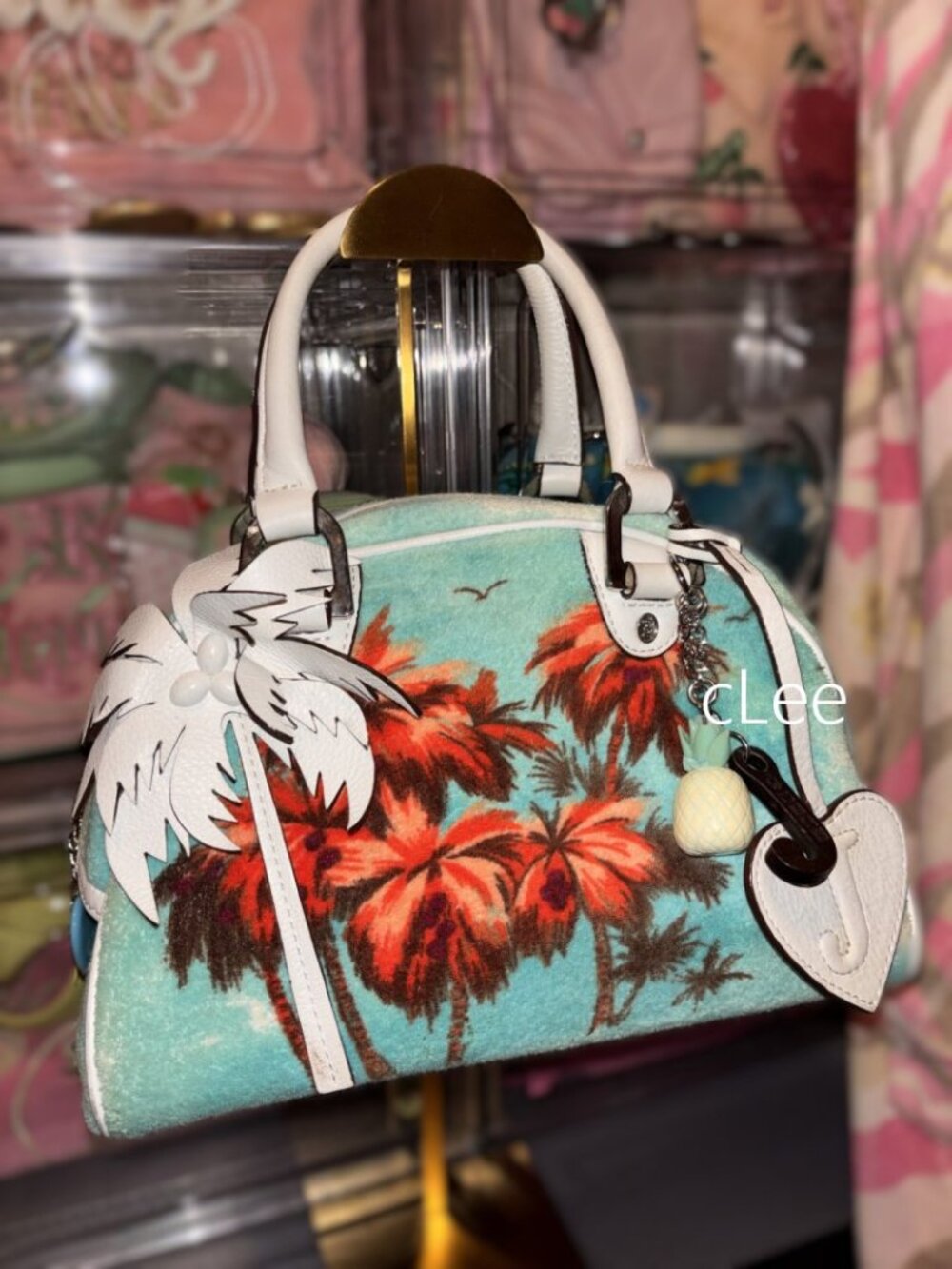 Vintage Juicy Couture Tropical Bowler Palm Tree Leather Bag